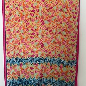 Acute Orange Pink 100% Silk Rectangular Scarf Made in Japan 52 in